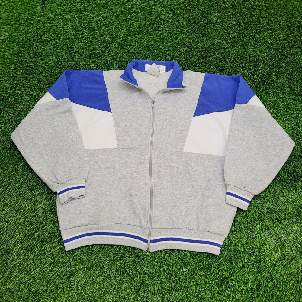 Vintage 90s MOD Track Jacket Womens Large 22x24 Gray Blue White